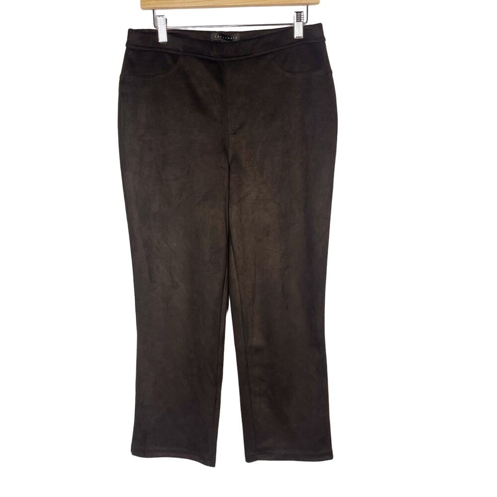 Sanctuary Medium Chocolate Brown Faux Suede Pants Pull On Straight Leg Trousers